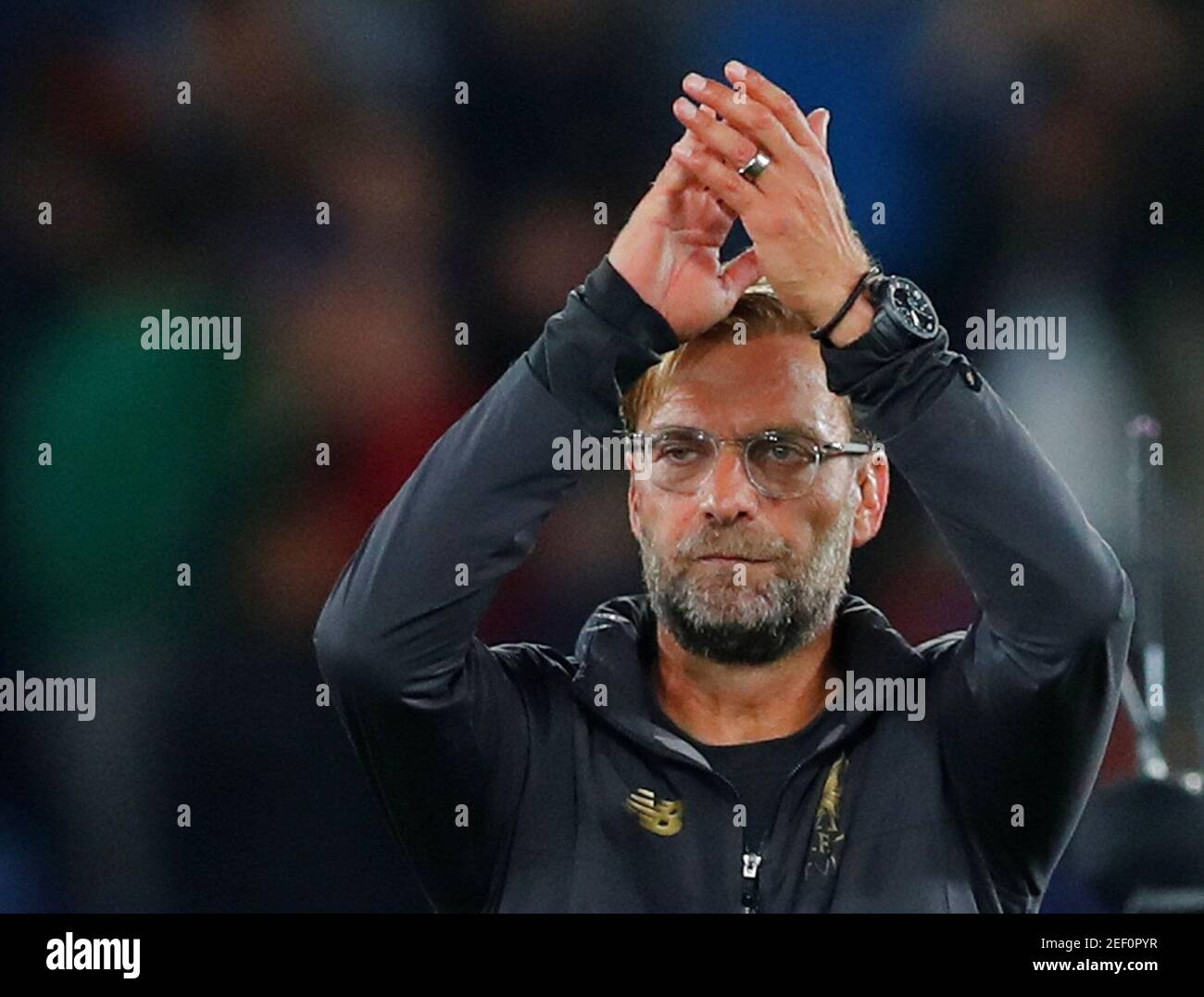 Soccer Football - Premier League - Crystal Palace v Liverpool - Selhurst Park, London, Britain - August 20, 2018  Liverpool manager Juergen Klopp applauds fans after the match                     REUTERS/Eddie Keogh  EDITORIAL USE ONLY. No use with unauthorized audio, video, data, fixture lists, club/league logos or 'live' services. Online in-match use limited to 75 images, no video emulation. No use in betting, games or single club/league/player publications.  Please contact your account representative for further details. Stock Photo