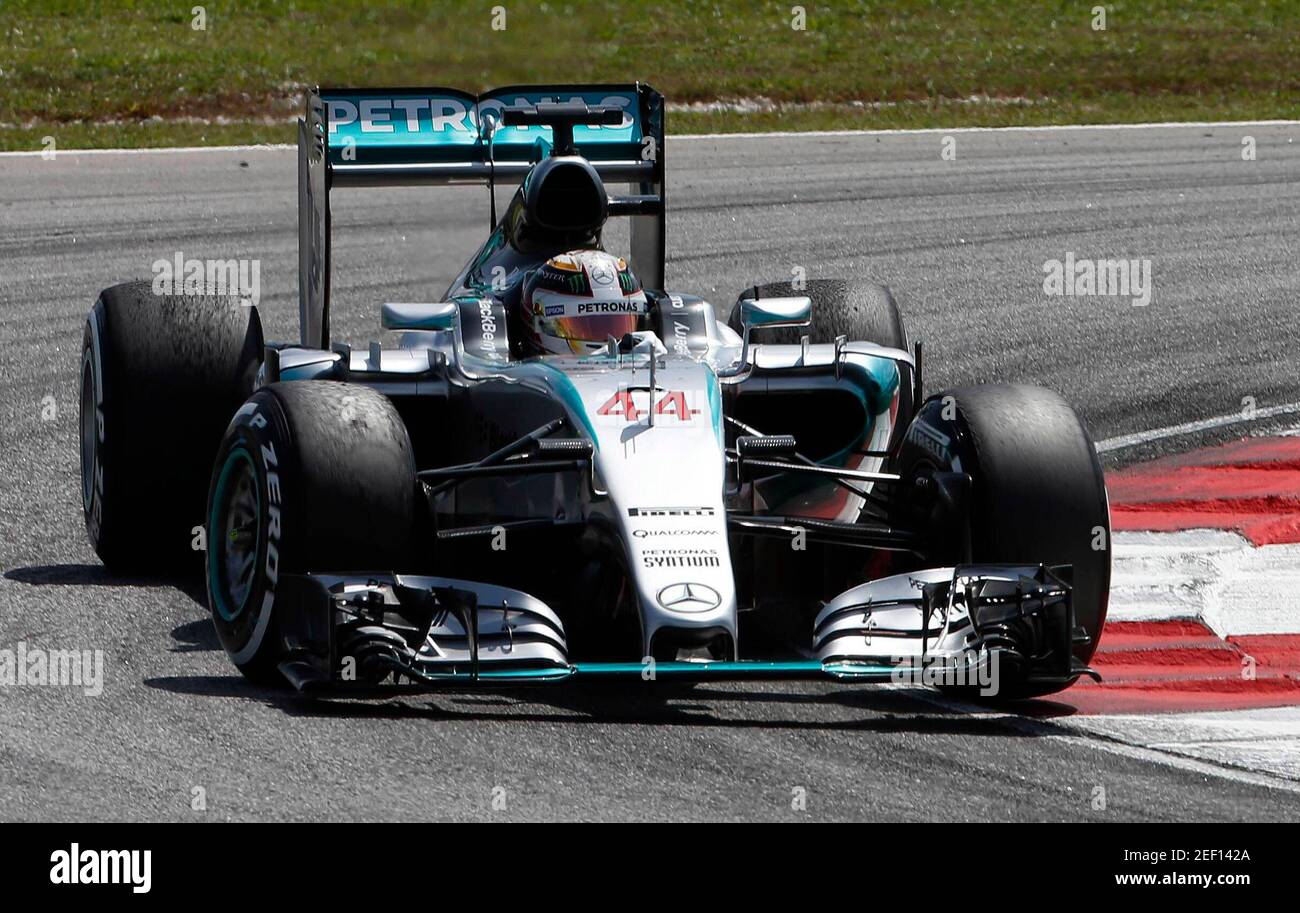 Formula One - F1 - Malaysian Grand Prix 2015 - Sepang International Circuit, Kuala Lumpur, Malaysia - 27/3/15  Mercedes' Lewis Hamilton in action during practice  Reuters / Olivia Harris  Livepic Stock Photo