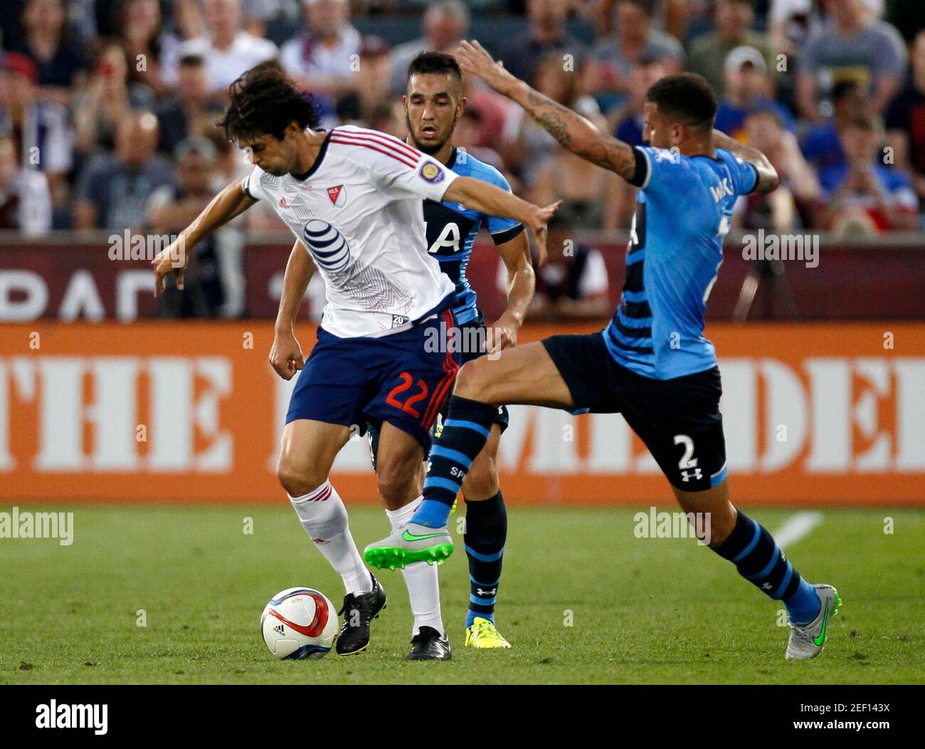 Football - MLS All-Stars v Tottenham Hotspur - AT&T MLS All Stars Game - Pre Season Friendly - Dick's Sporting Goods Park, Colorado, United States of America - 29/7/15  Tottenham's Kyle Walker (R) and Nabil Bentaleb (C) in action with MLS All-Star's Kaka   Action Images via Reuters / Rick Wilking  Livepic Stock Photo