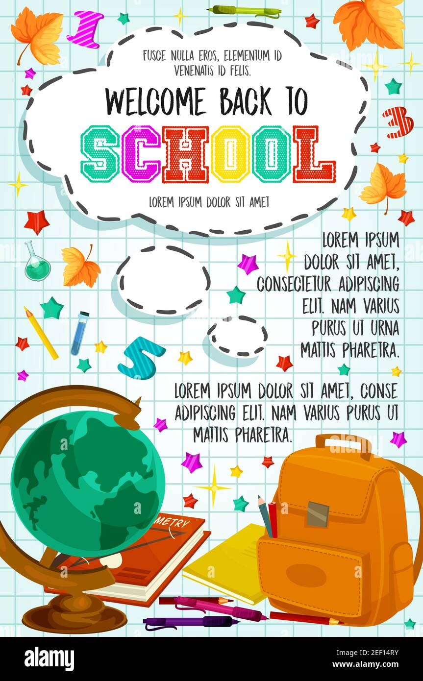 Back to School poster on checkered copybook pattern background