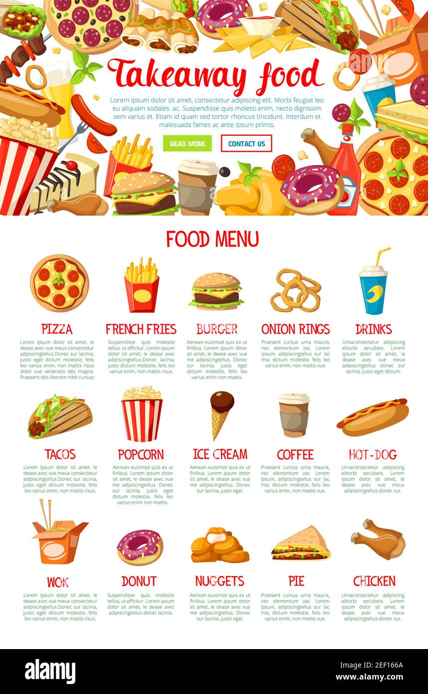 Fast food restaurant menu with frame border of hamburger, hot dog ...