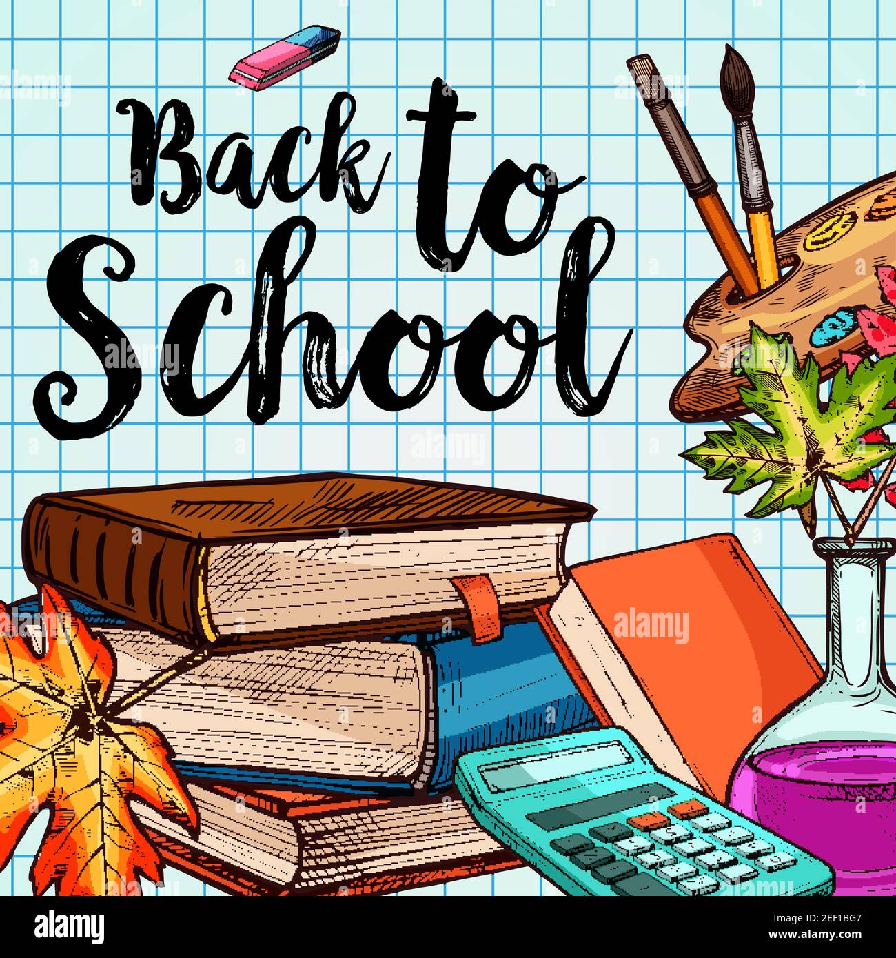 Back to School poster of education stationery on checkered page pattern ...