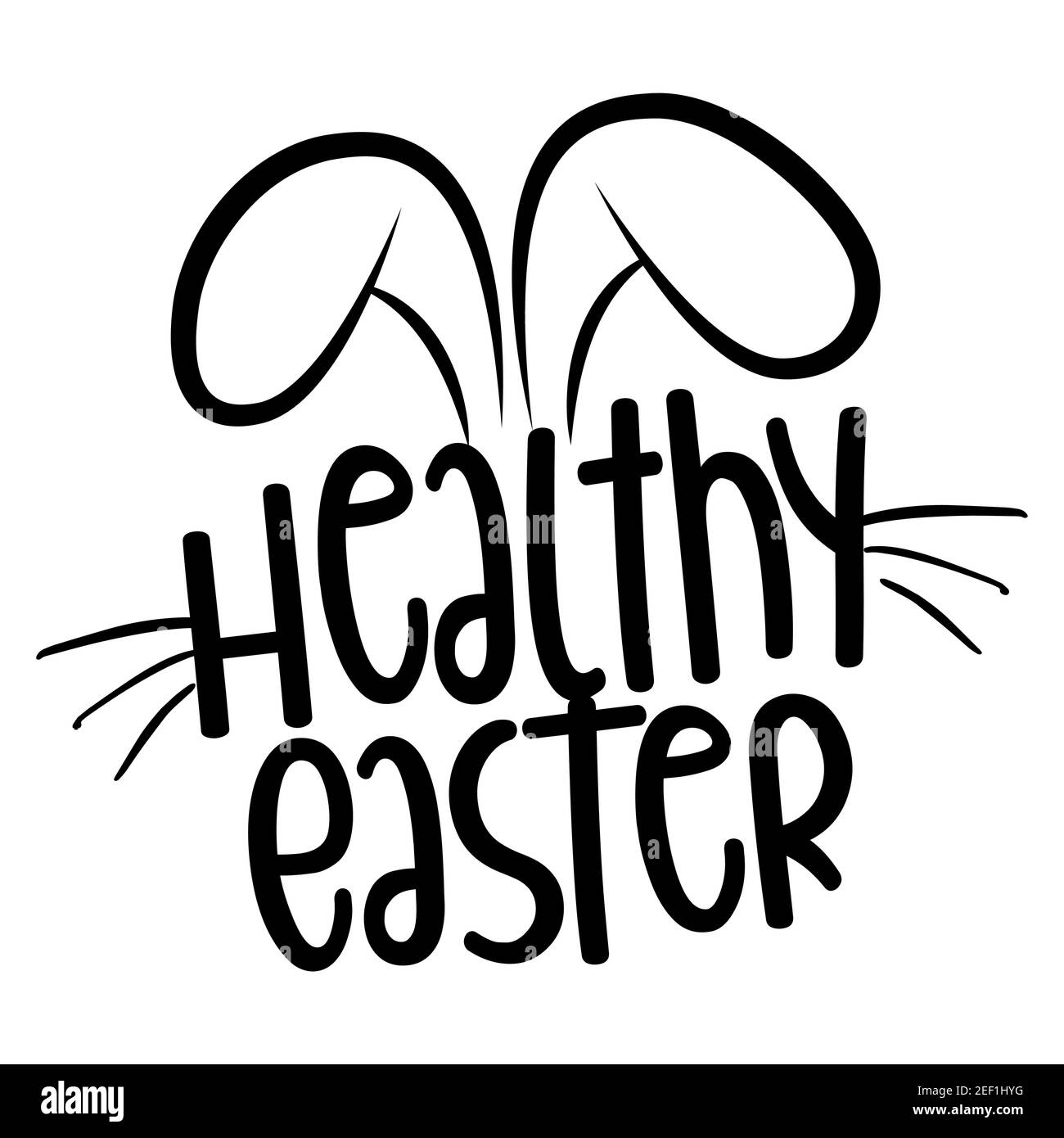 Healthy Easter - Lettering poster with text for self quarantine Easter. Cute hand drawn rabbit for easter egg hunt. 2021 Easter cancelled. Stock Vector