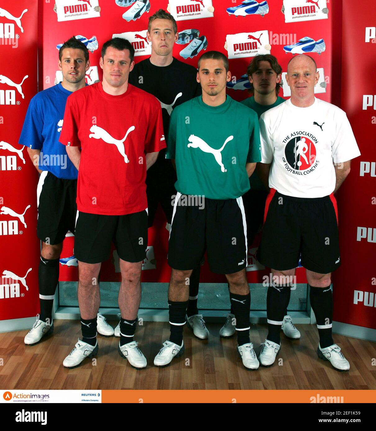 Football - PUMA Boot Launch 03/05/2006 - JJB Dome, Trafford Centre - 3/5/06  Premiership players attend the launch of Puma's new V-Konstrukt boot. From  the left James Beattie, Jamie Carragher, Peter Crouch,