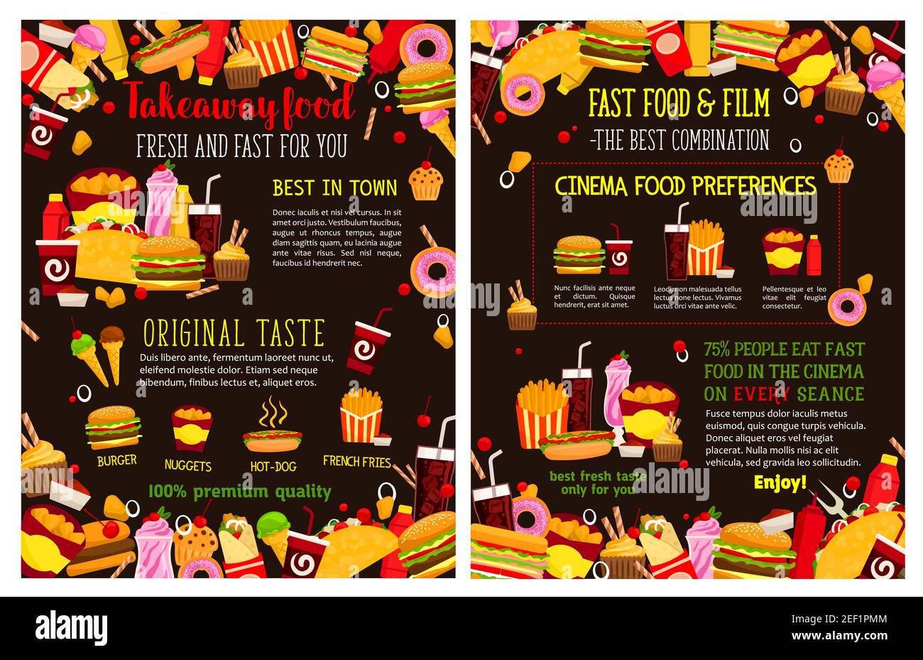 Fast food cafe or restaurant menu for takeaway fastfood meals and