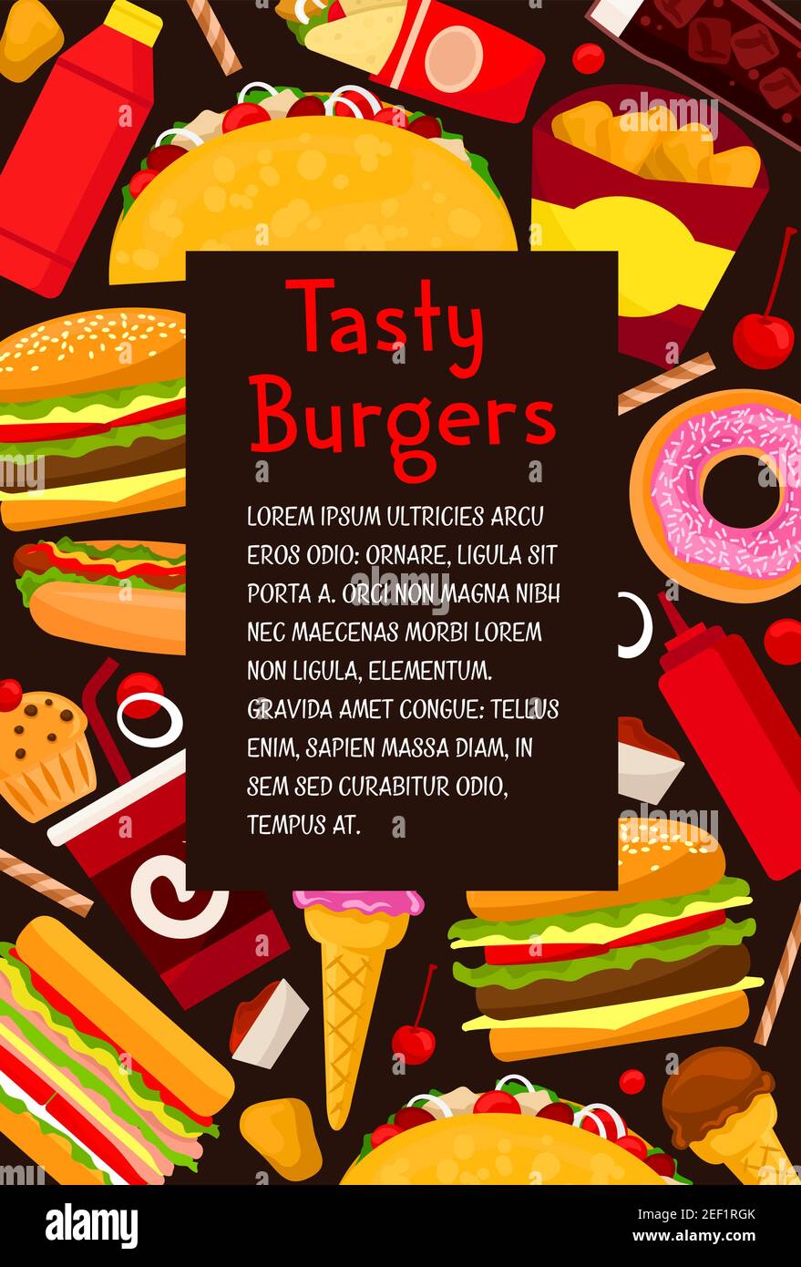 Fast food burgers restaurant or cafe poster design for fastfood bistro