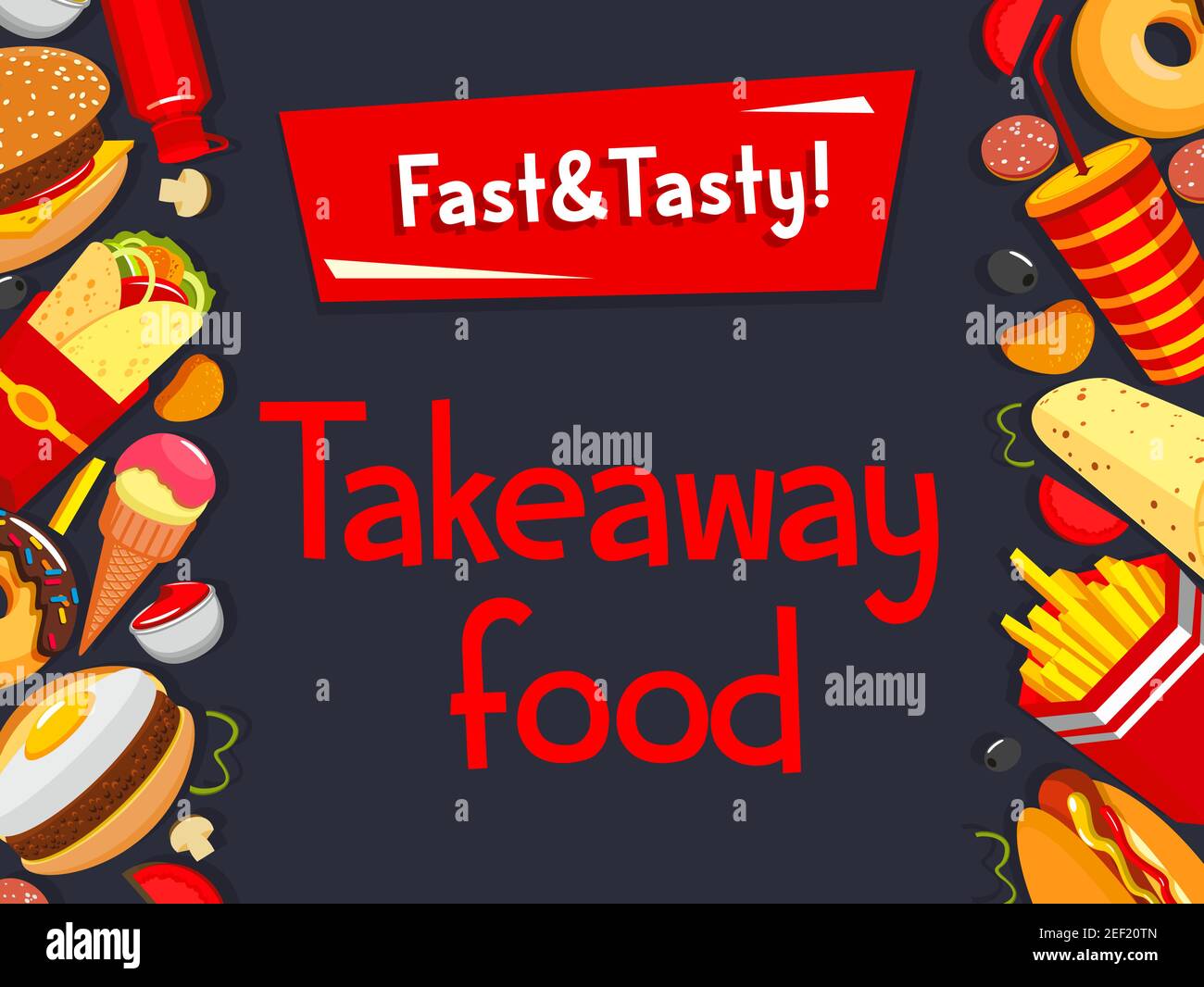Fast food takeaway fastfood snacks, meals or burgers and sandwiches