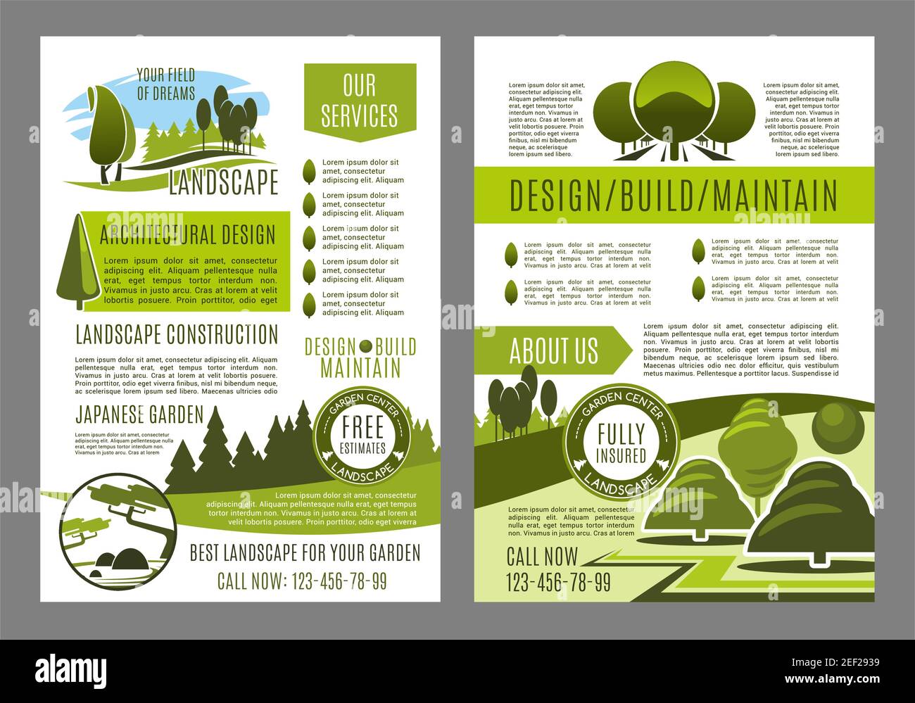 Green landscape design brochure template for build and maintain service