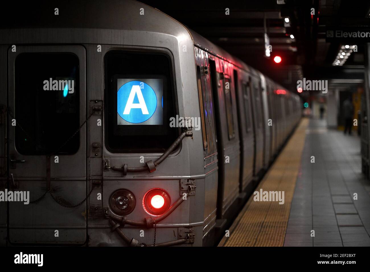 New York, USA. 16th Feb, 2021. An uptown A train leaves the 14th Street ...