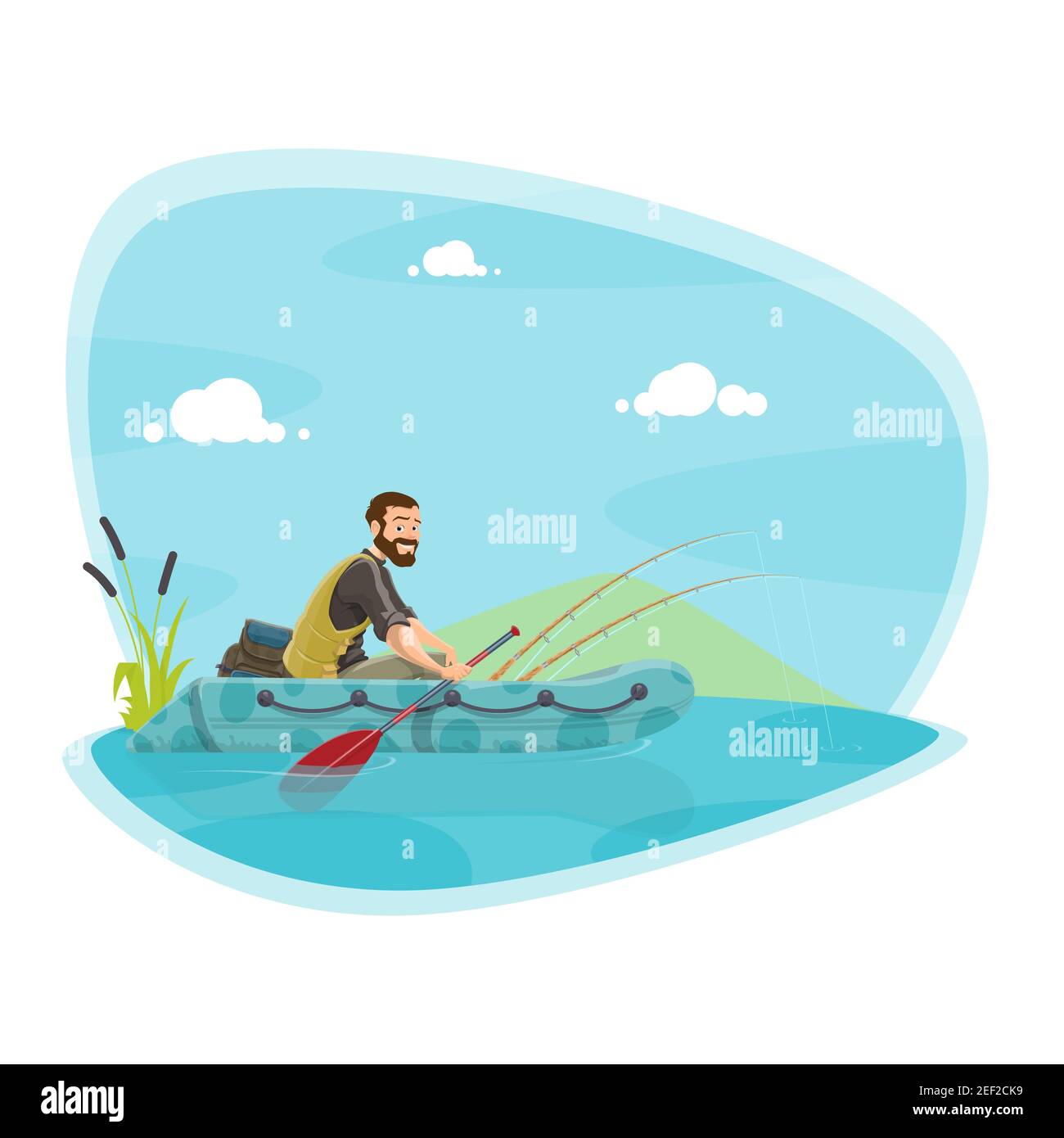 Fishing sport icon of boat fishing outdoor activity. Fisherman