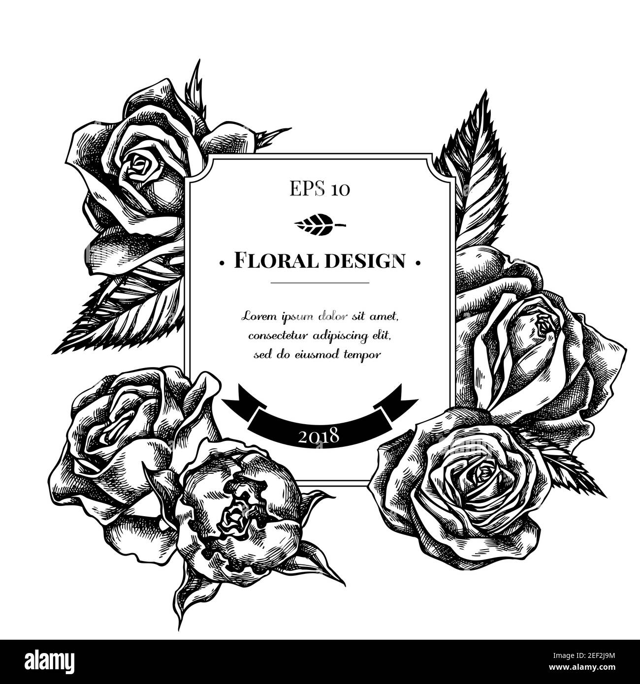Badge design with black and white roses Stock Vector