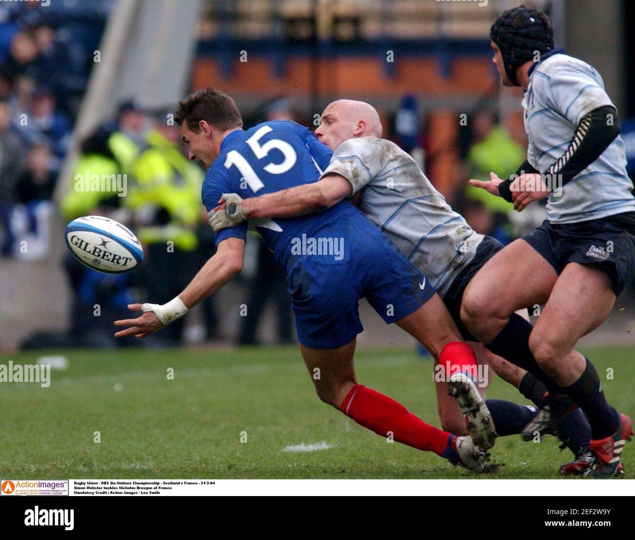 Rugby Union Rbs Six Nations Championship Scotland V France 21 3 04 Simon Webster Tackles Nicholas Brusque Of France Mandatory Credit Action Images Lee Smith Stock Photo Alamy