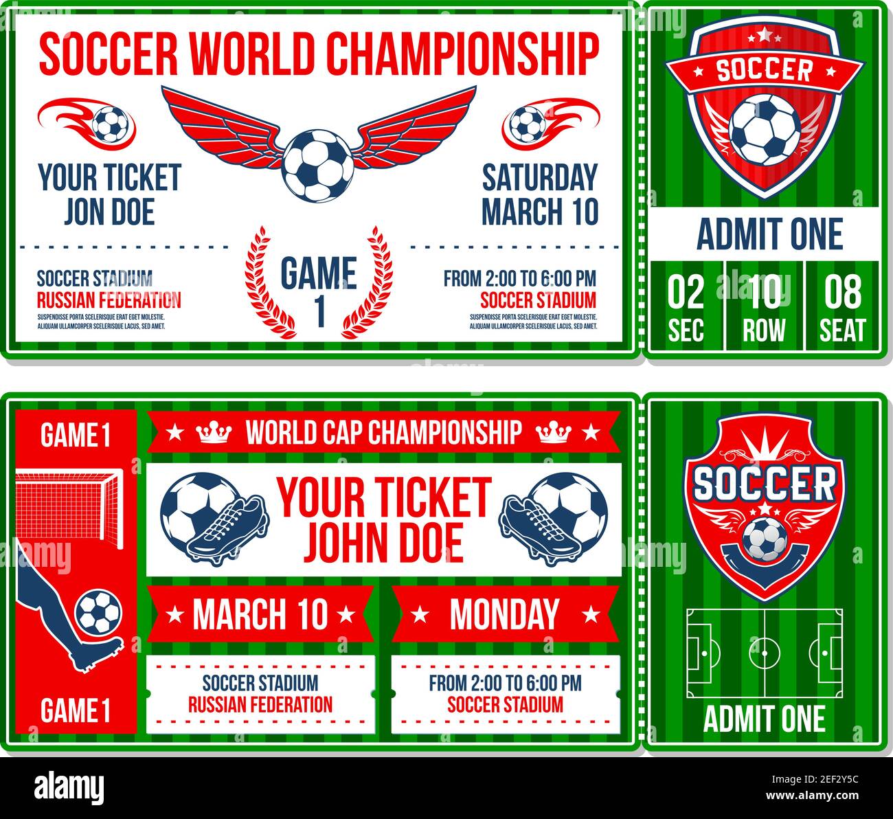 Soccer world cup championship entry tickets design template. Vector