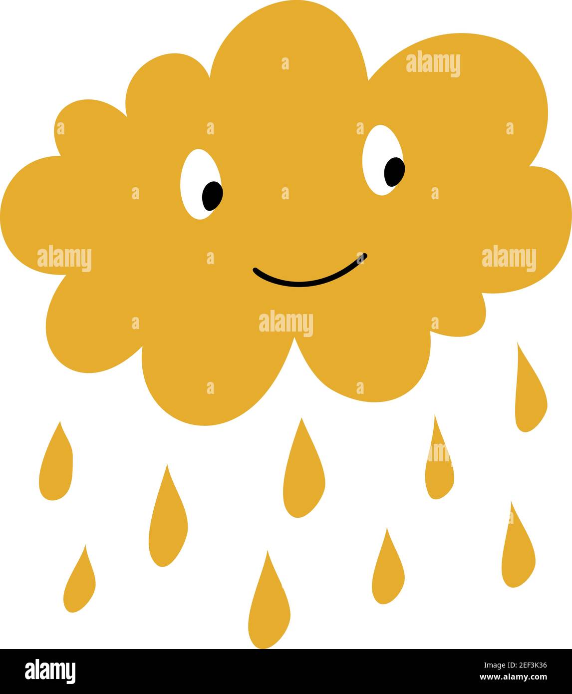 Cute happy cartoon cloud with rain drops isolated on white background. Kids image for greeting card or poster, holiday banner, scrapbook Stock Vector