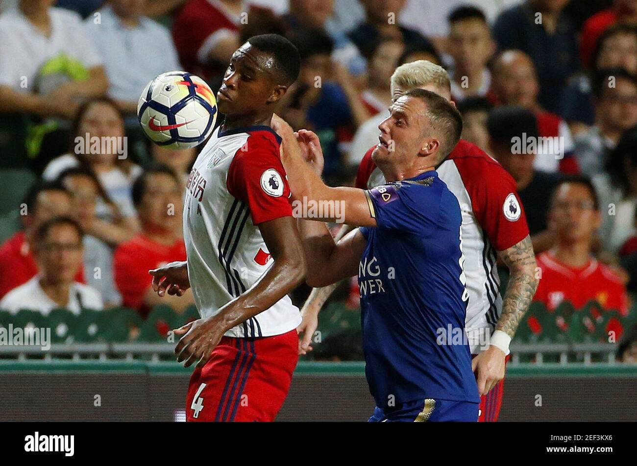 Soccer Football - Leicester City vs West Bromwich Albion - Premier League Asia Trophy - Hong Kong, China - July 19, 2017   West Brom's Rekeem Harper in action against Leicester's Andy King   REUTERS/Bobby Yip Stock Photo