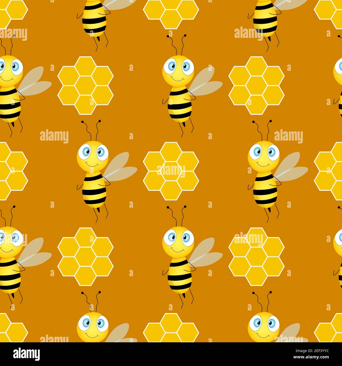 Seamless pattern with bees and honeycombs on brown background. Small ...