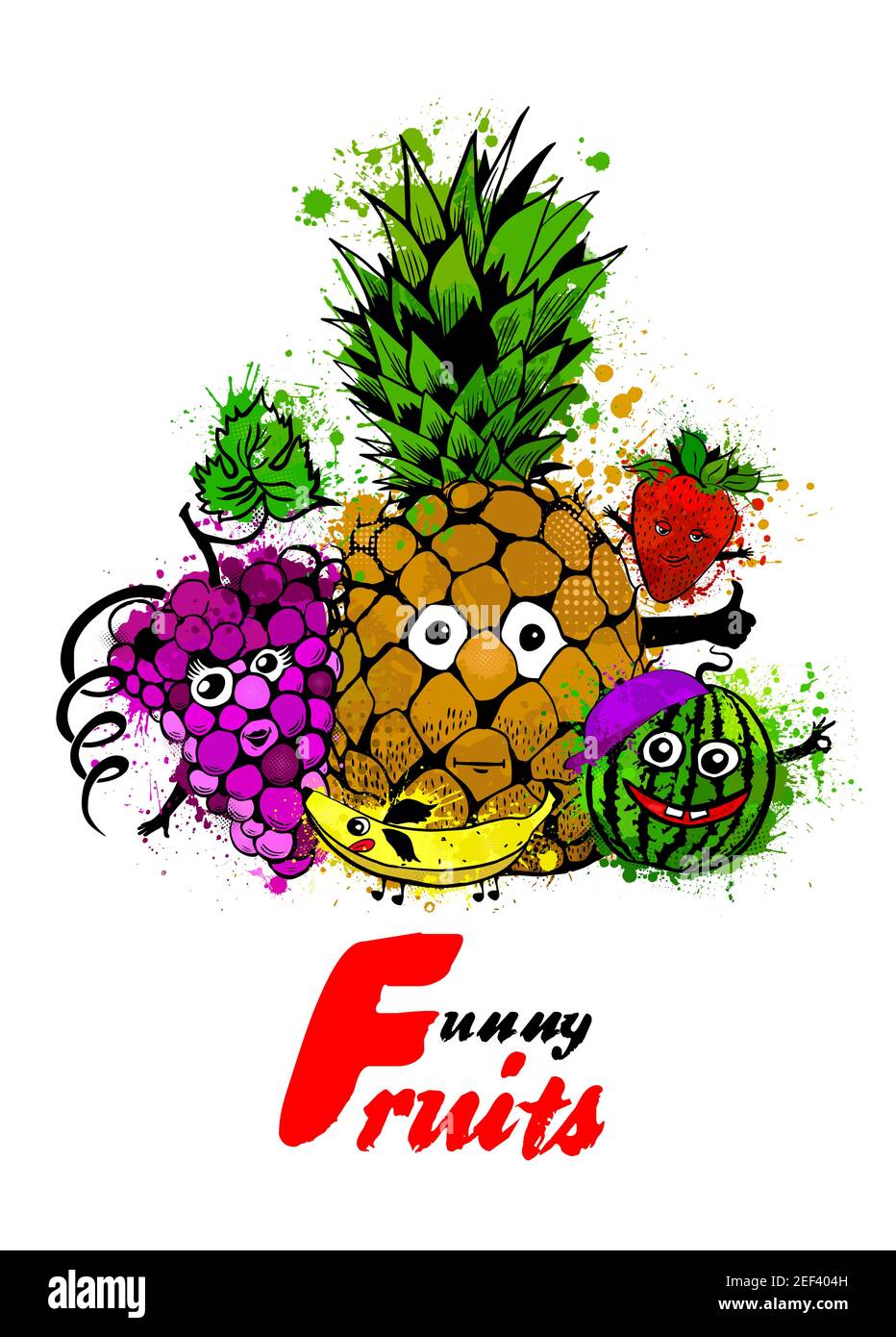 Cheerful set fruits. Family of fruits. Vector illustration Stock Vector