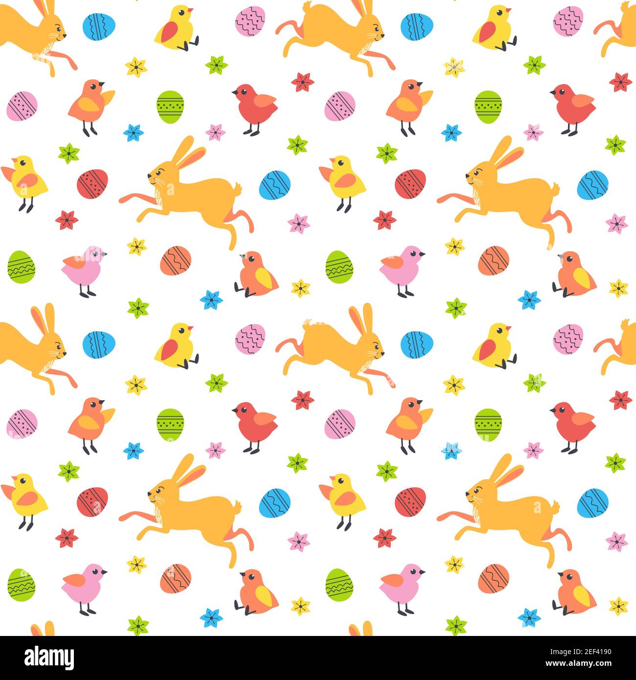Cute Easter Rabbit, Chicken Seasonal Decorative seamless vector pattern Stock Vector