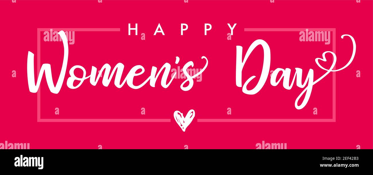 March 8 Happy Women's Day elegant lettering. Lovely cute pink background, calligraphic inscription in brushing stroke style. Isolated abstract graphic Stock Vector