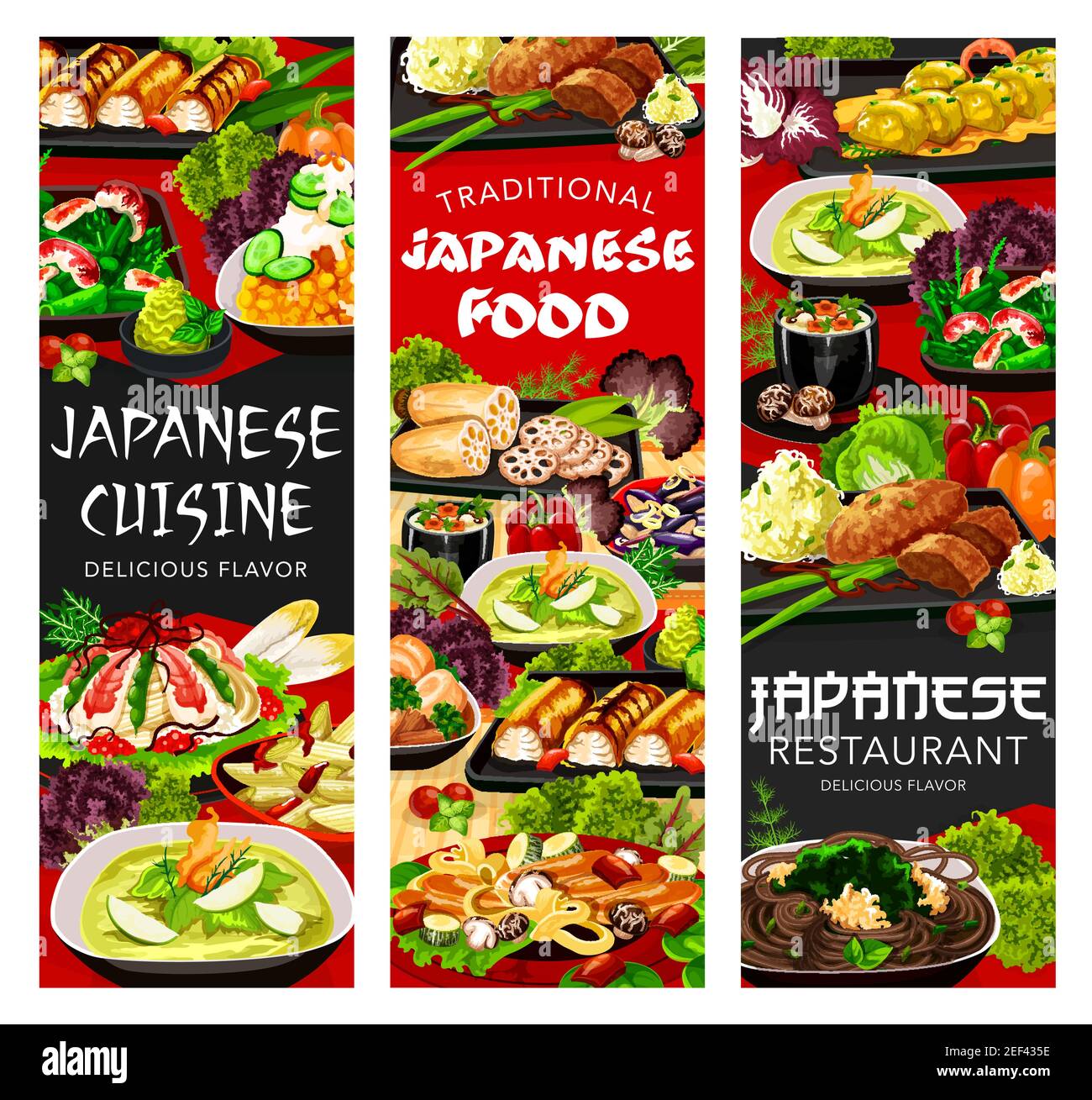 Japanese cuisine food menu, Japan dishes meals, Asian restaurant vector
