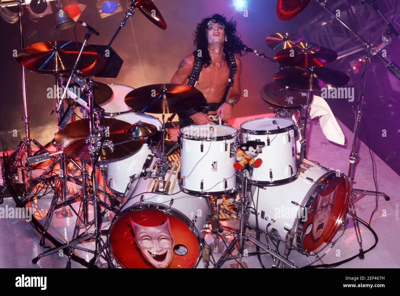 DETROIT, MI - SEPTEMBER 15: Drummer Tommy Lee of the American hard rock  band Motley Crue poses for a studio portrait during the Theater of Pain  Tour on September 15, 1985 at