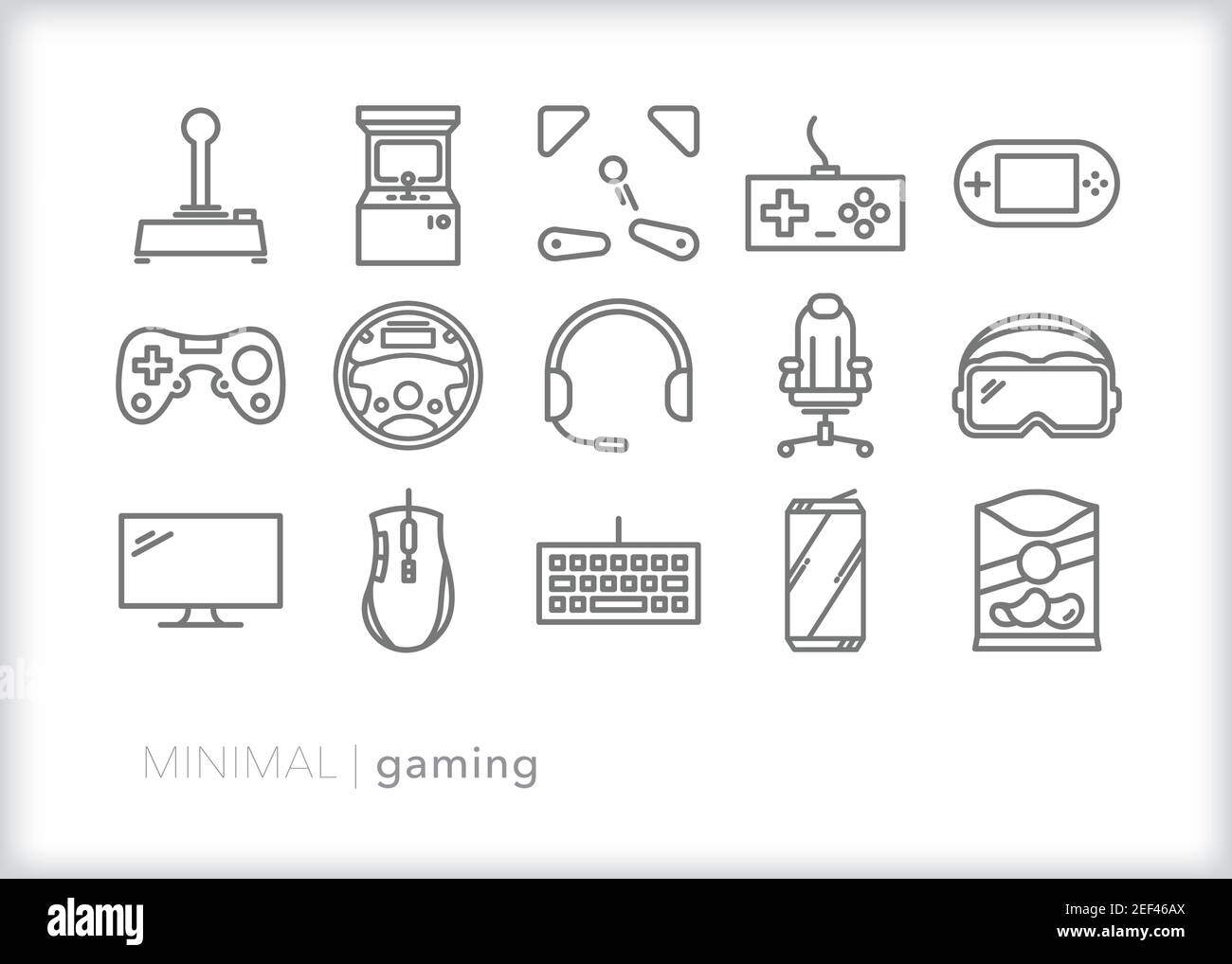 Set of gaming line icons for playing video games in an arcade or streaming online Stock Vector