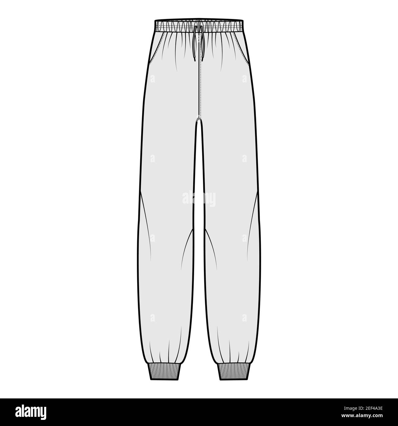 Sweatpants technical fashion illustration with elastic cuffs, low waist,  rise, full length, drawstrings. Flat knit training trousers apparel  template front, grey color. Women men unisex CAD mockup Stock Vector Image  & Art 
