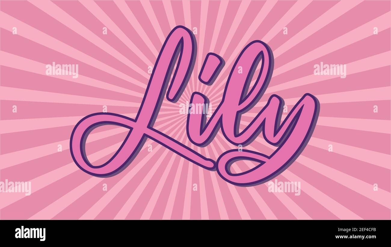 Lily Name Typography With Pink Shadowed Starburst Stock Vector