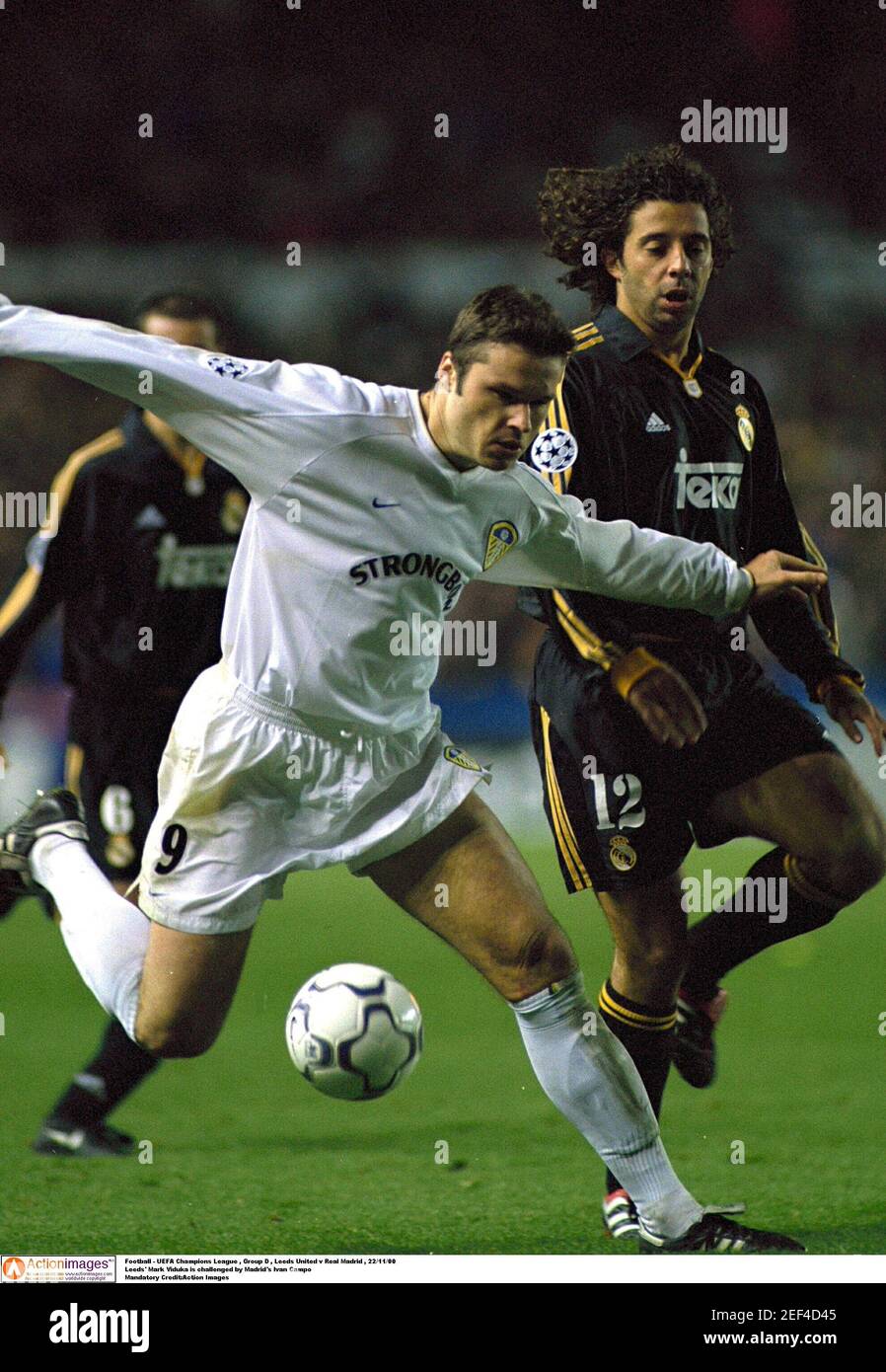 Football - UEFA Champions League , Group D , Leeds United v Real Madrid , 22 /11/00 Leeds' Mark Viduka is challenged by Madrid's Ivan Campo Mandatory  Credit:Action Images Stock Photo - Alamy