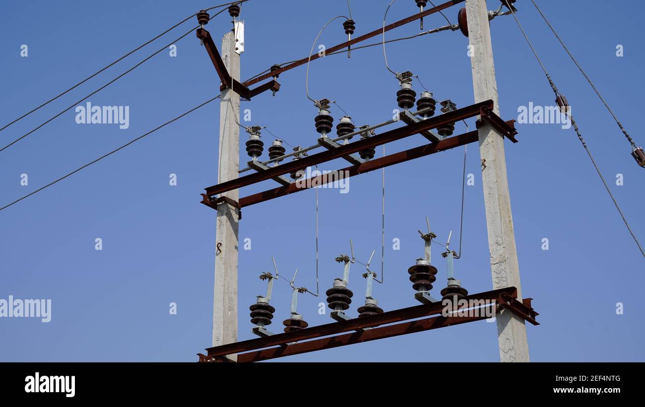 10 February 2021- Sikar, Jaipur, India. High voltage transformer substation  with electrical insulator. Black insulator to protect short circuit and po  Stock Photo - Alamy