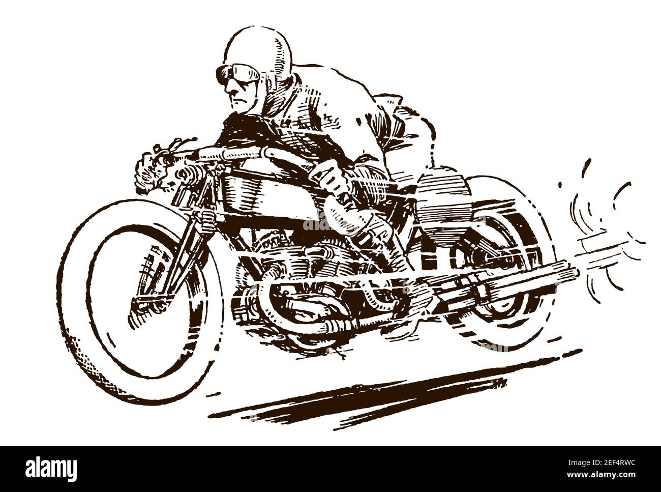 Man from the early 20th century riding an antique racing motorcycle at high speed Stock Vector