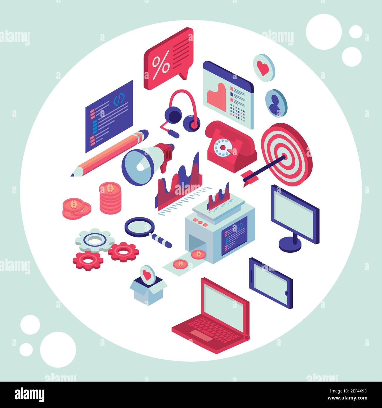 social media isometric set icons in circle vector illustration design ...