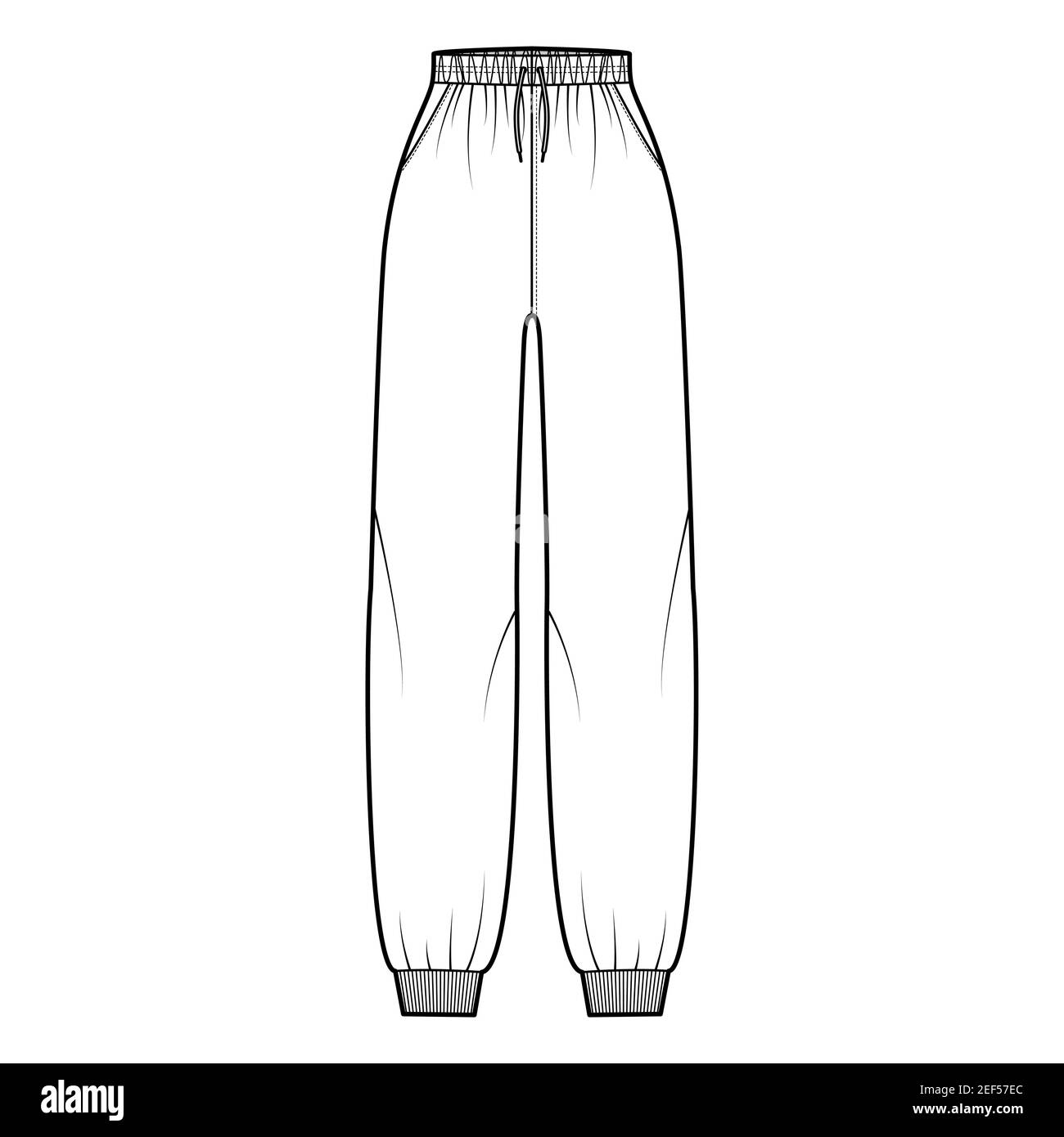 Sweatpants technical fashion illustration with elastic cuffs