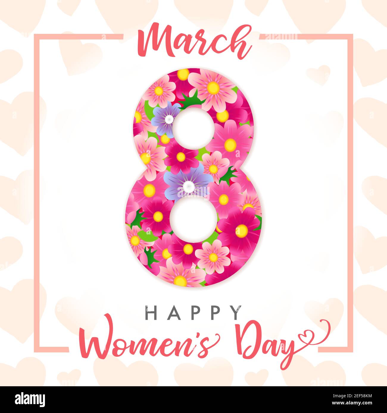 March 8, Happy Women's Day elegant congrats. Lovely cute pink ...