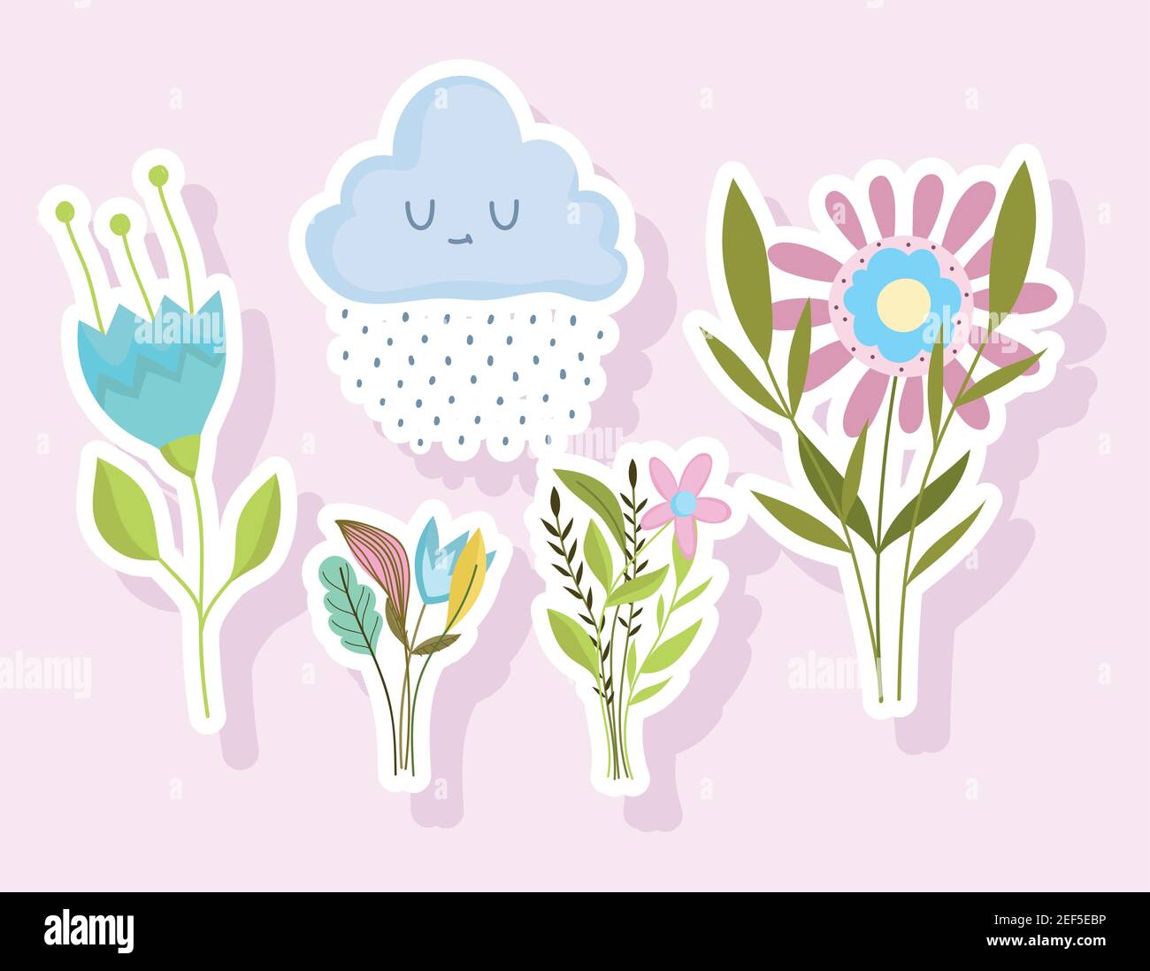 spring stickers icon flowers bouquet nature cloud rain vector ...