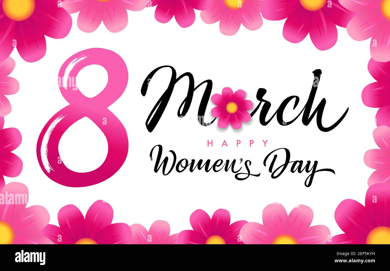 March 8, Happy Women's Day elegant congrats. Lovely cute pink frame ...