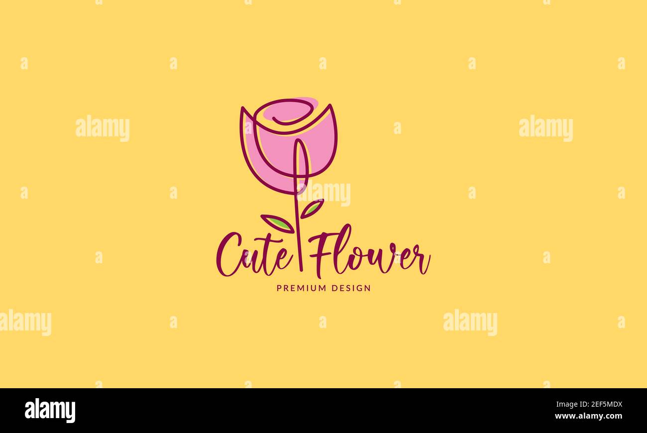 flower pink rose line art logo design vector icon symbol illustration ...