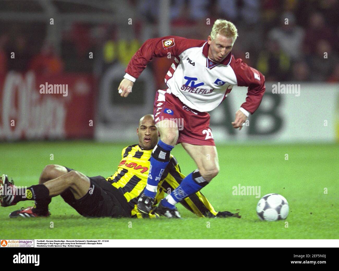 Football - German Bundesliga - Borussia Dortmund v's SV Hamburg - 17/2/01  Hamburger's Roy Prager gets away from Dortmund's Giuseppe Reina Mandatory  Credit: Spencer Day / Action Images Stock Photo - Alamy