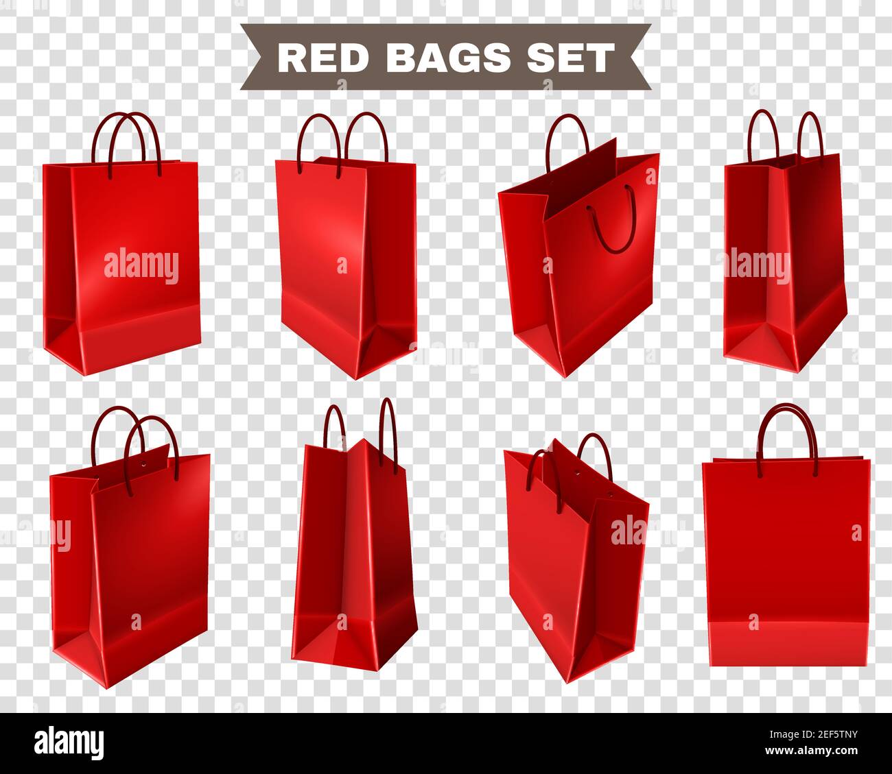 Premium Vector  Set of red shopping bags from plastic or paper with  handles on transparent background. illustration.