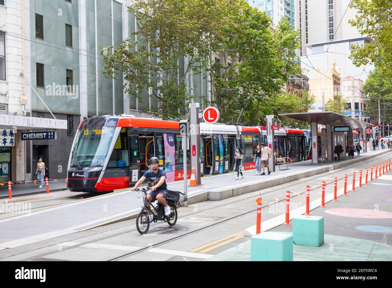 Chinatown Sydney, Sydney light rail train pulling into station in chinatown Sydney city centre