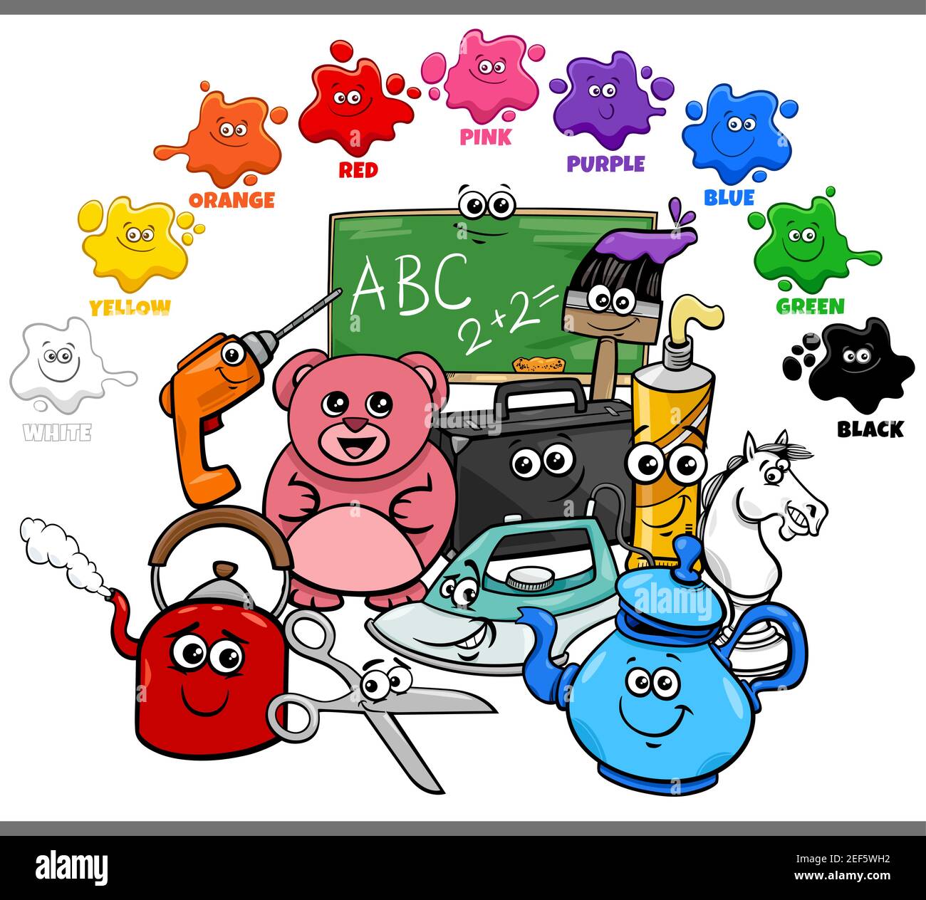 Educational cartoon illustration of basic colors for children with