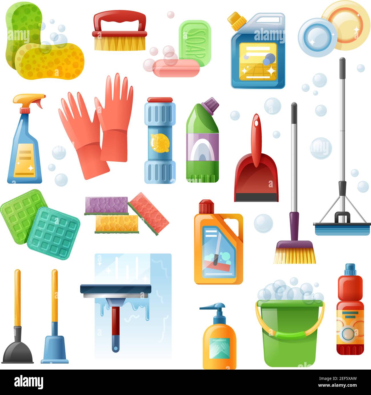 Bathroom cleaning. Set of vector color icons of cleaning tools Stock Vector  Image & Art - Alamy