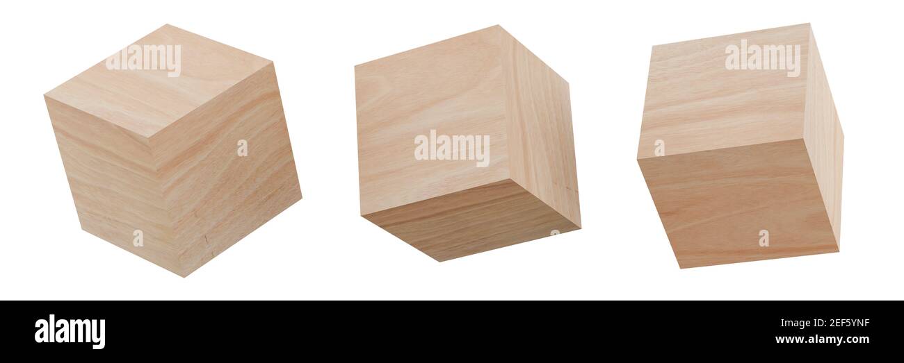 3d rendering. Set of wood cube isolated on white background with clipping path. Stock Photo