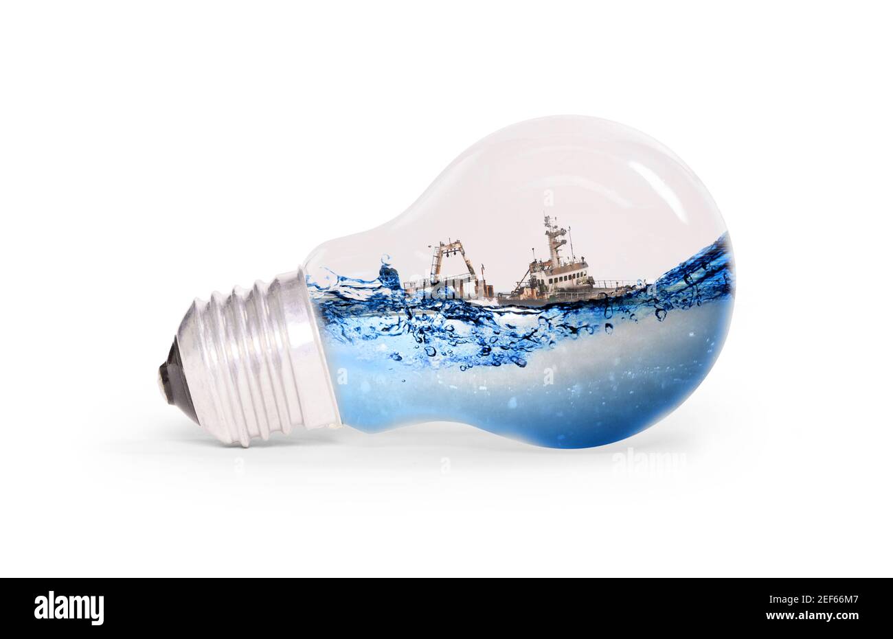 Lightbulb with water and a sinking ship inside, isolated on white Stock ...
