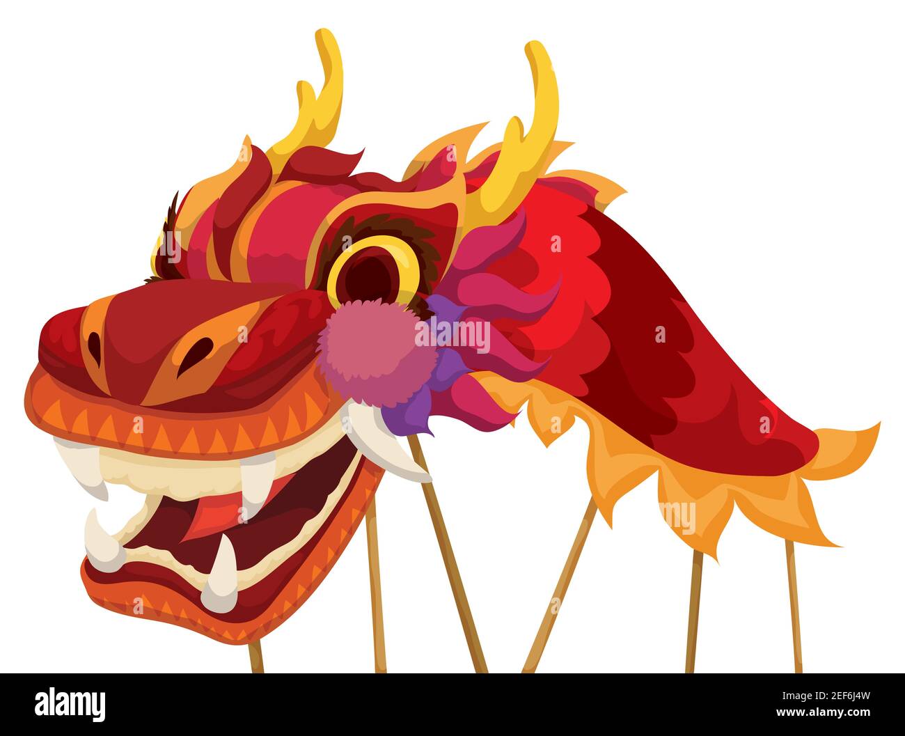 Red dragon costume ready to perform its traditional dance during Chinese holidays, isolated over white background. Stock Vector