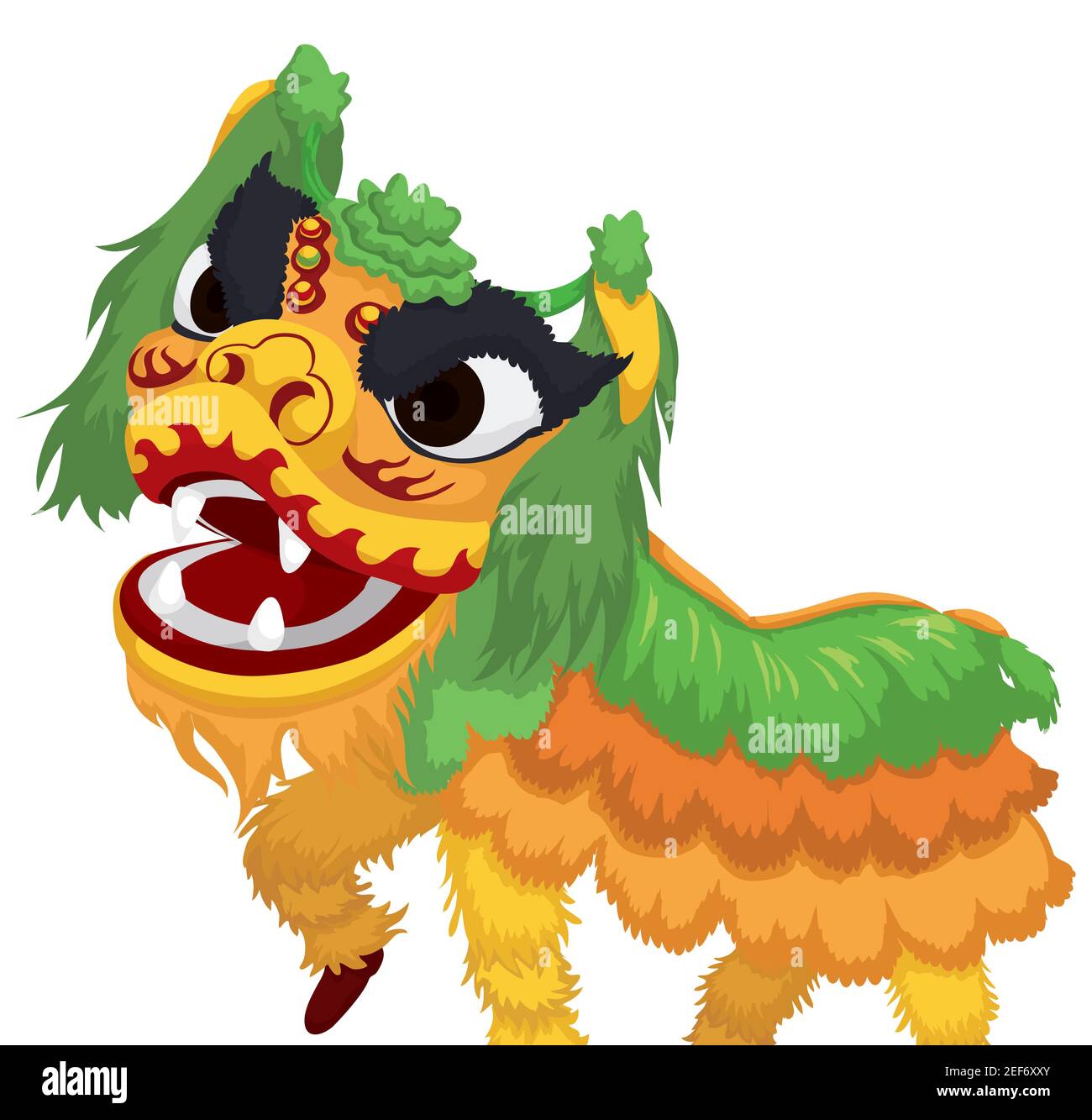 Couple of dancers performing Chinese lion dance with costume in Northern style. Stock Vector