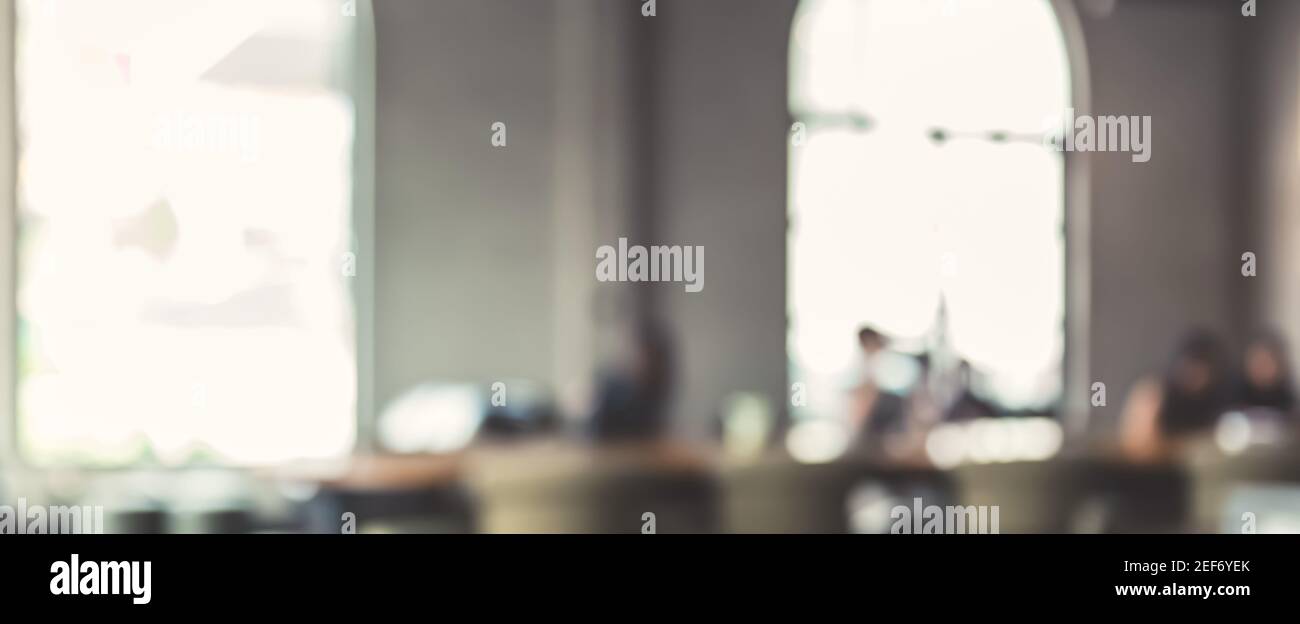 Blur restaurant (cafe) interior for background - horizontal web banner Stock Photo