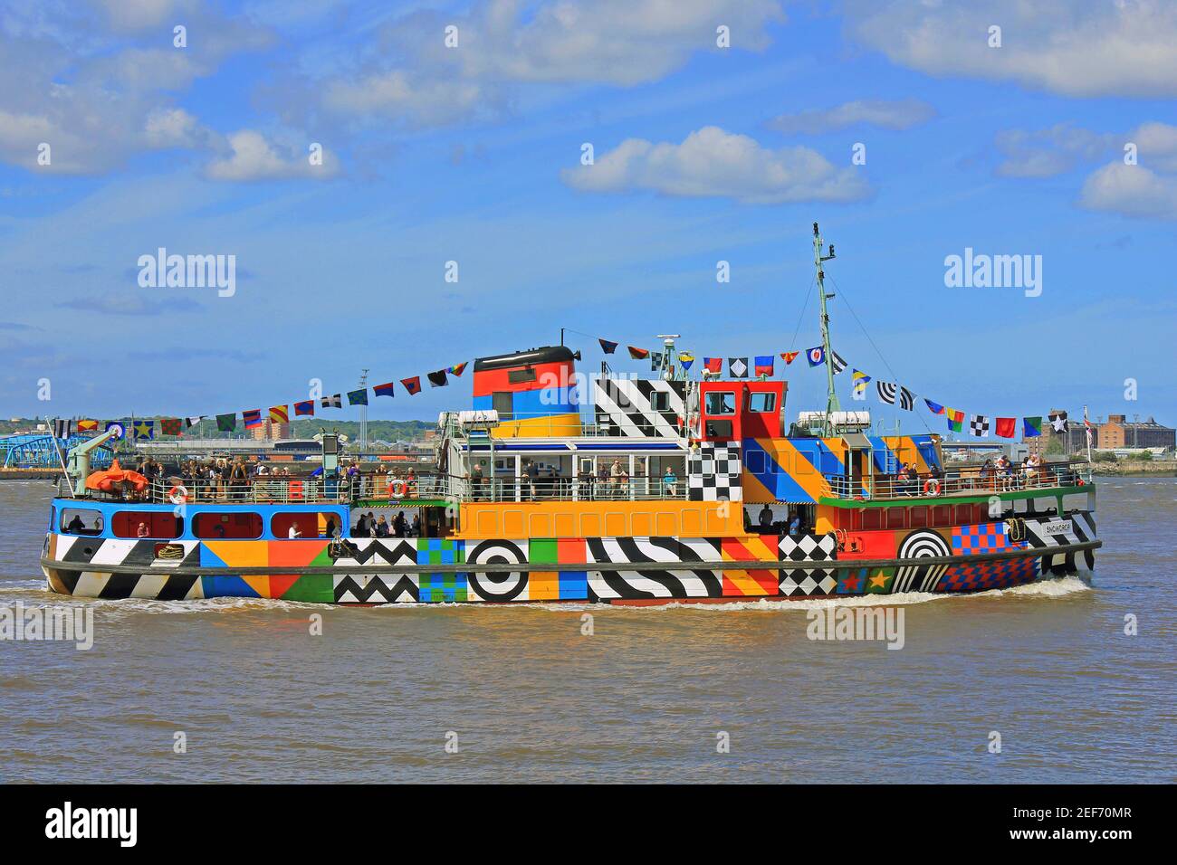 Mersey Ferry 'Snowdrop' formerly MV Woodchurch, Painted In Razzle Dazzle Colours Stock Photo