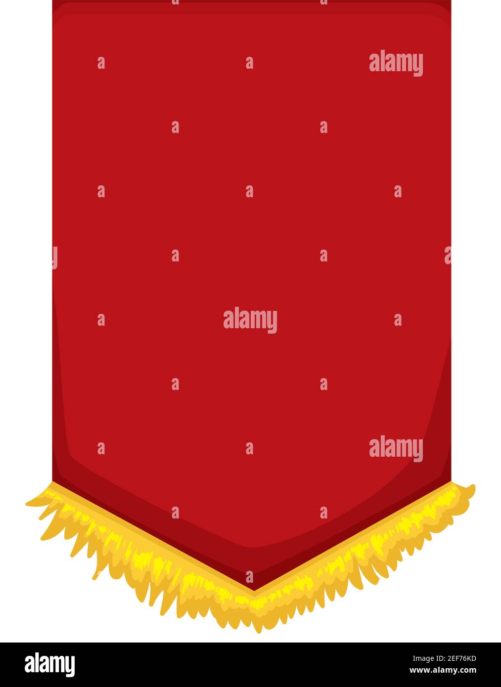 Template with hanging red pennant decorated with golden fringes, isolated over white background. Stock Vector