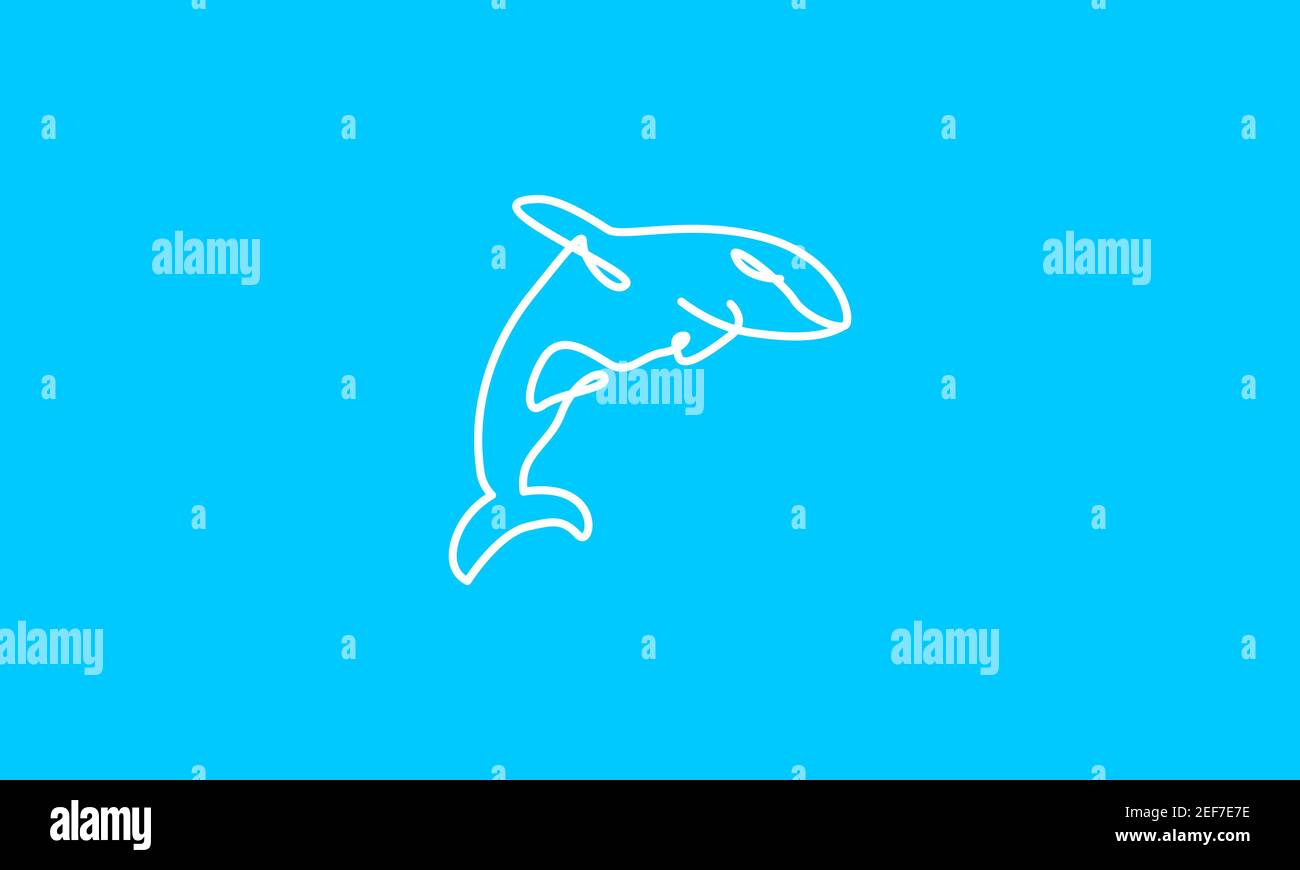 whale fish modern line art logo design vector icon symbol illustration ...